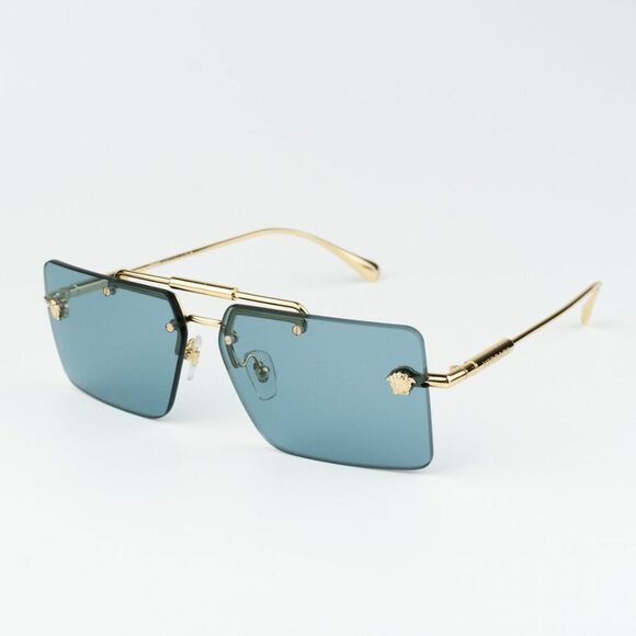 NEW Versace VE2245 100280 Gold Blue Rectangle Rimless Metal Unisex Sunglasses - Picture 3 of 13